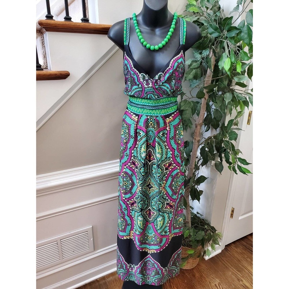 Multicolor Women's Polyester Sweetheart Neck Sleeveless Long Maxi Dress Size 10
